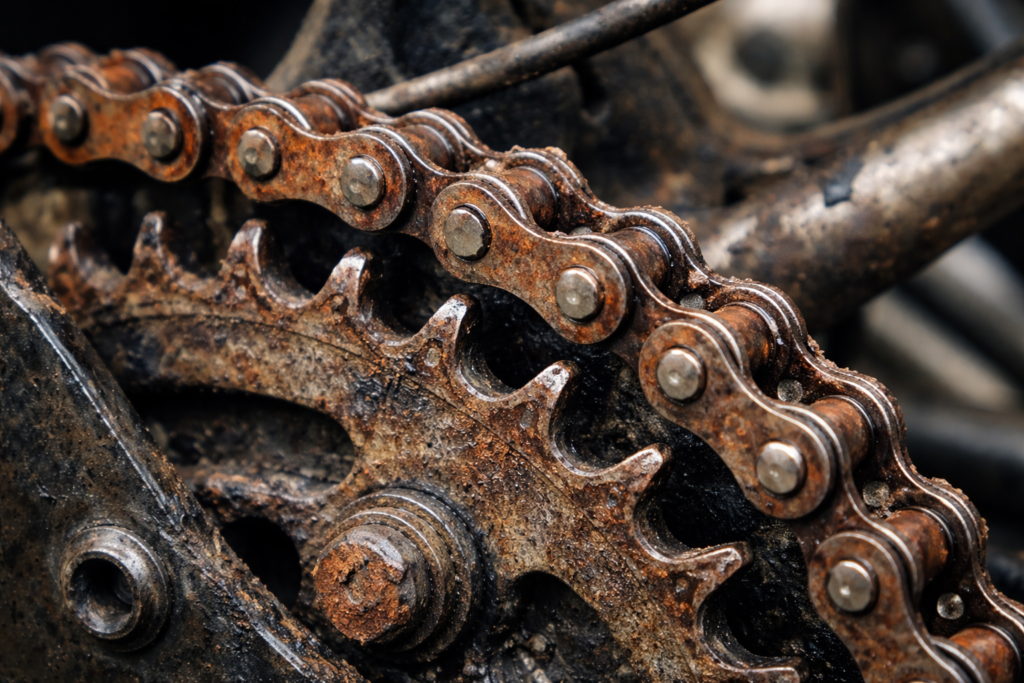 worn motorcycle chain signs in Indian conditions